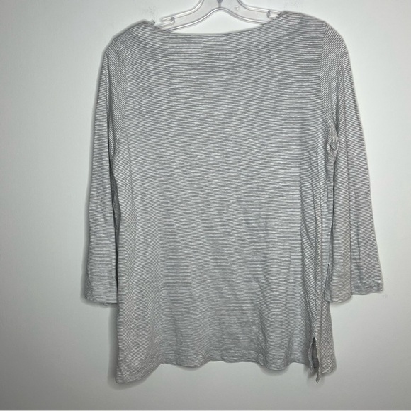 𝅺EILEEN Fisher 100% Organic Linen Long Sleeve Striped Tee Shirt - Picture 2 of 6